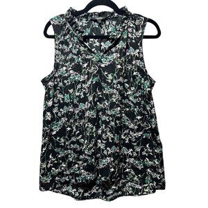 Simply Vera Wang Floral Sleeveless Blouse M Ruffle Collar V‎ Neck Lightweight